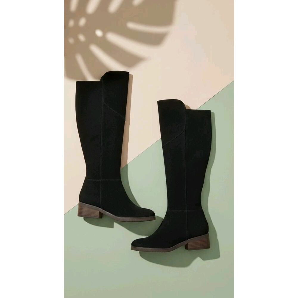 Lucky Brand Twynkl Black Suede Knee High Block Heels Boots Womans Size 7.5M